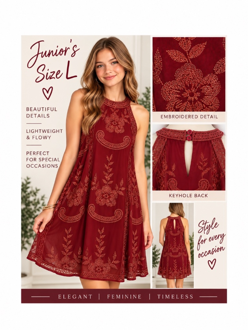 Gorgeous Altar’d State burgundy embroidered dress in Junior’s Size L. This beaut
